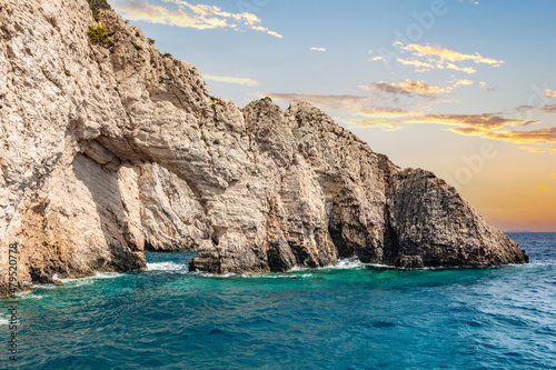 Keri caves and cliff in Zakynthos, Greece. Ionian sea.