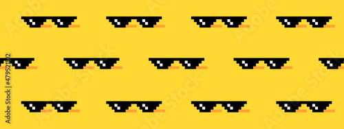 Meme pixel glasses on yellow