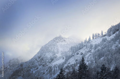Winter mountains, Alps, mountains in the snow, mountains in the fog © Natalija Cudina