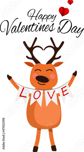 Fototapeta Naklejka Na Ścianę i Meble -  Cute cartoon deer with antlers and a sign