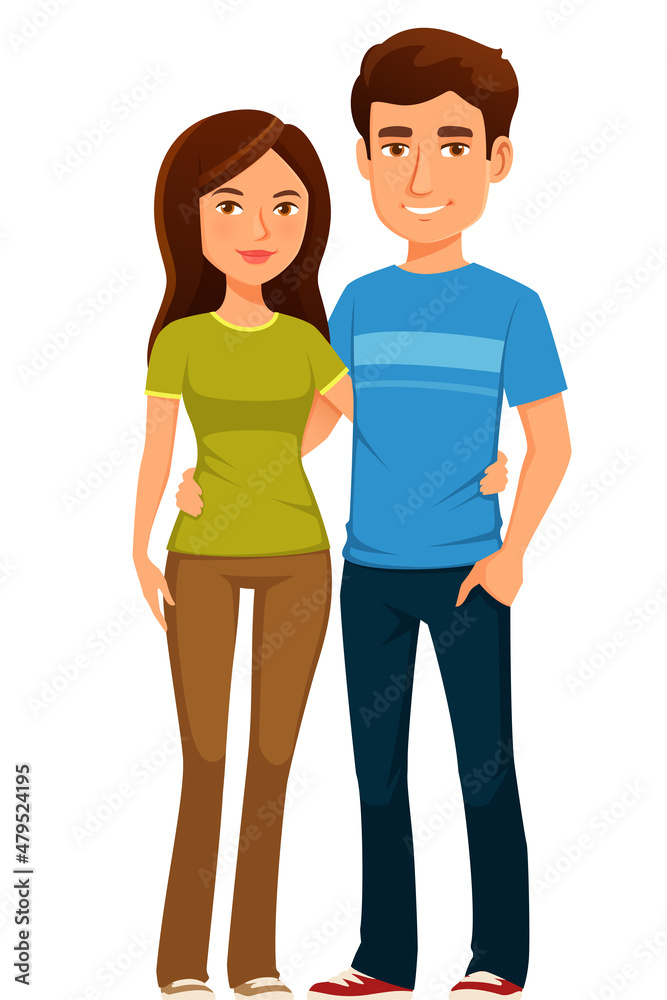 nice cartoon illustration of a happy young couple hugging