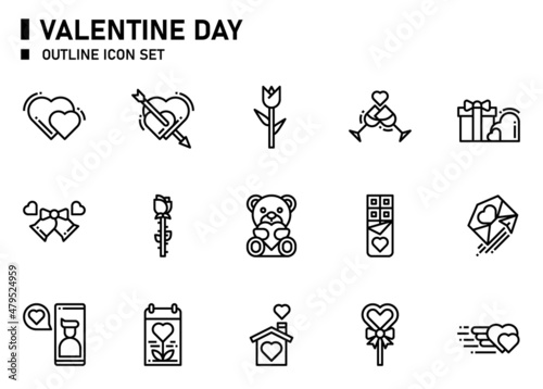 Valentine day outline icon set.