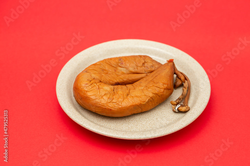 typical portuguese smoked sausage Farinheira on the dish photo