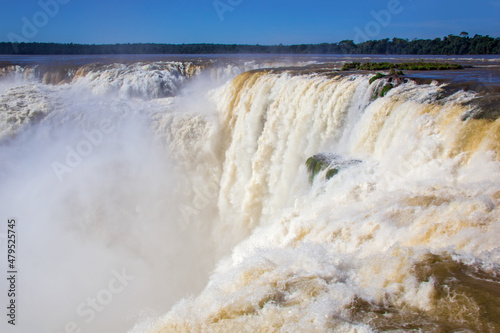 Throat of the devil of The Iguazu Falls seen from the Argentinian National Park. Border of Brazil and Argentina. National Park. South America, Latin America.