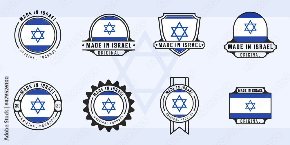 set of made in israel logo outline vector illustration template icon graphic design. bundle collection of flag country with various badge and typography