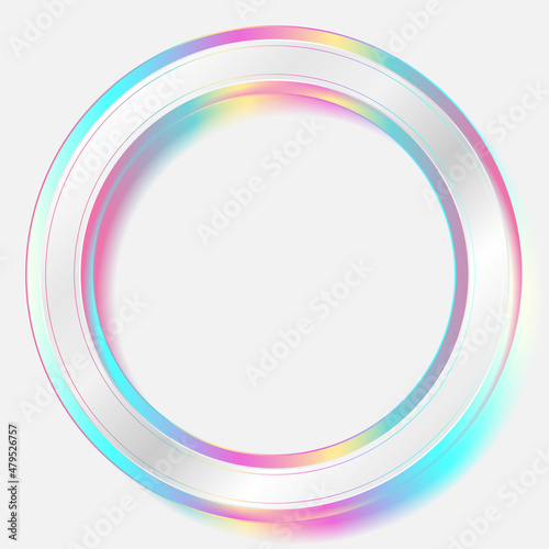 Holographic circle frame geometric abstract tech background. Vector art colorful design