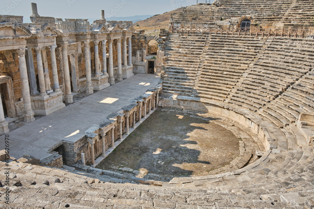 ancient theatre of Hierapolis in Pamukkale, Turkey - obrazy, fototapety, plakaty 