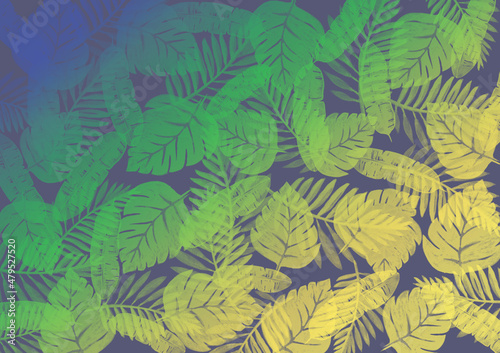 Green leaves. Colorful gradient backdrop. watercolor background