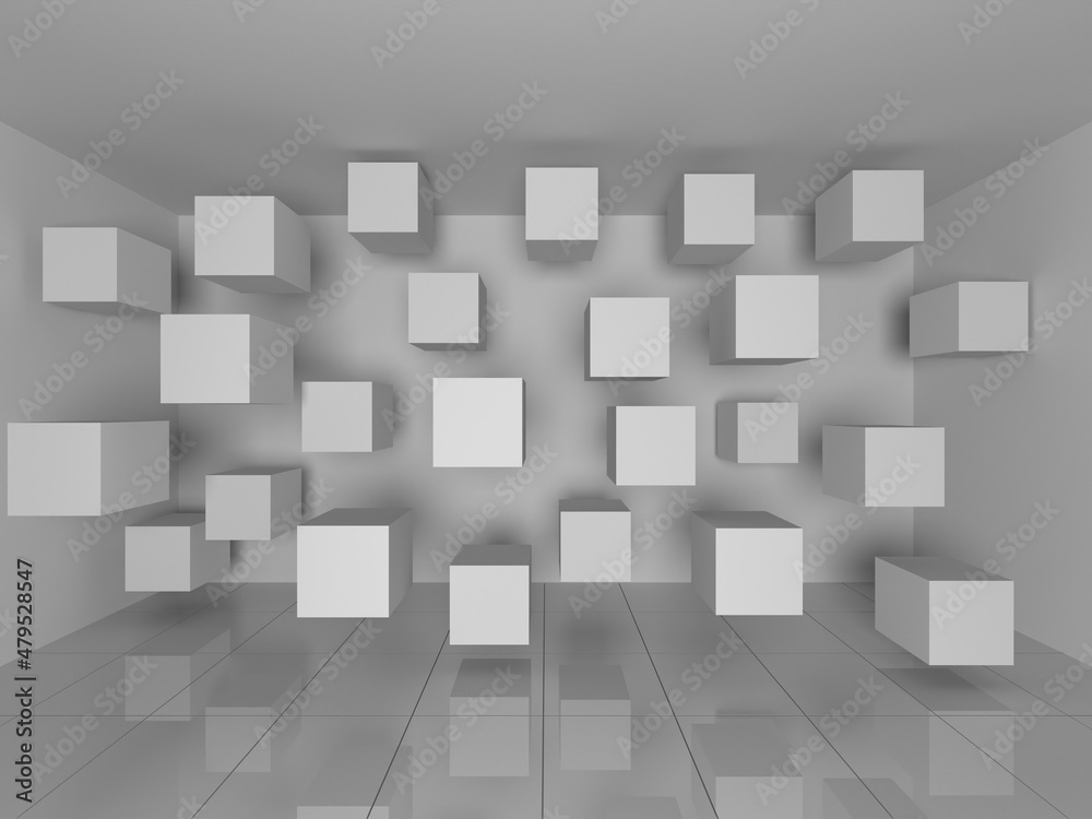 Illustration of three-dimensional abstract shape mosaic grey and white background Illustration of three-dimensional abstract shape mosaic grey and white background