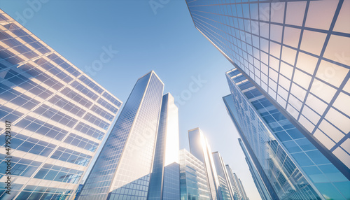 3d rendering of modern building or skyscraper and blue sky in city or downtown. That is real estate, property, house or residential. Concept for corporate, business center, finance and background.