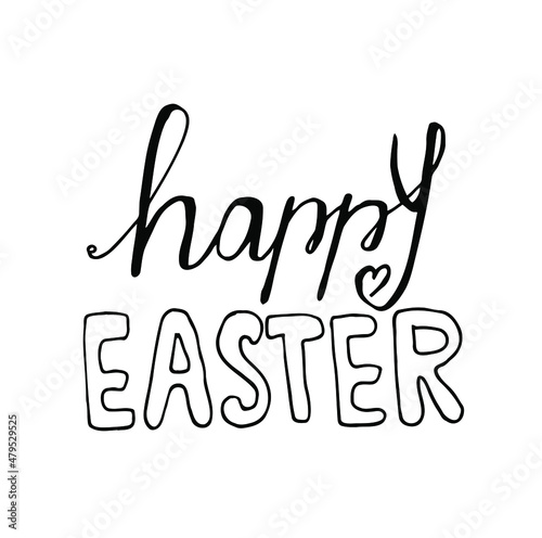 Hand sketched vector Happy Easter text. Drawn Resurrection Sunday postcard  card  invitation  poster  banner template lettering typography. Seasons Greetings