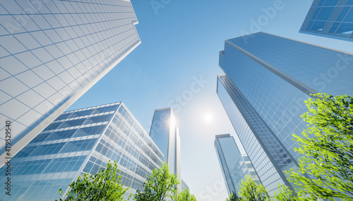 Tela 3d rendering of modern building or skyscraper in city
