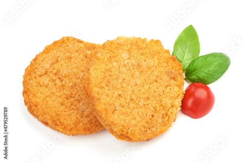 Fried cordon bleu in breadcrumbs, isolated on white background. photo