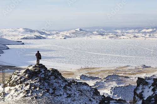 one person winter mountains, landscape travel hiking © kichigin19