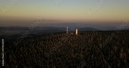 Drone sky view - Southern - Poland - Mountains - Sunset over the Owl Mountains - Great owl summit - Walbrzych