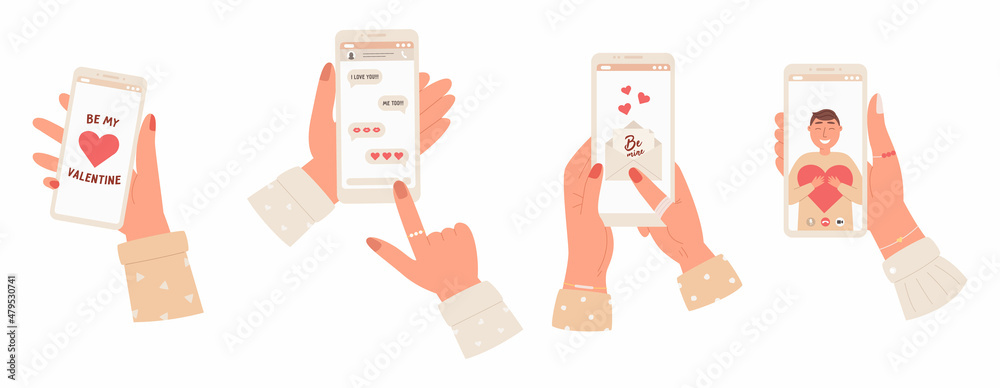 Set with hands holding phones