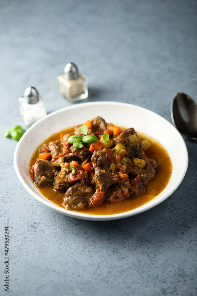 Beef ragout with vegetables and basil Beef ragout with vegetables and basil