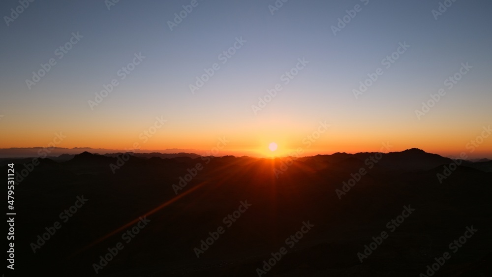 Sea view with mountains at dawn and sunrise