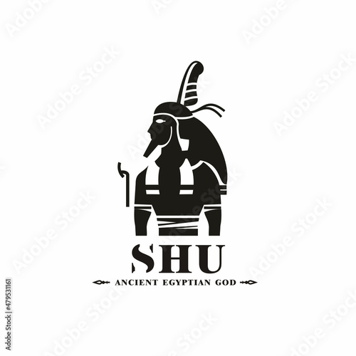Silhouette of ancient egypt wind god shu, middle east ruler with crown and death symbol