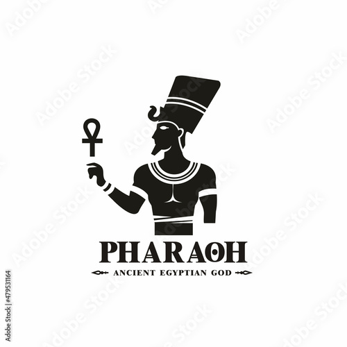 Silhouette of ancient egyptian god pharaoh, middle east king with crown and death symbol