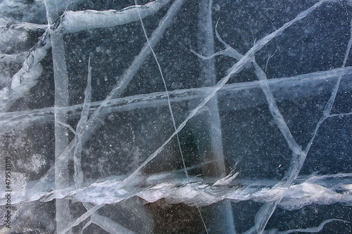 ice texture cracks baikal, abstract background winter ice transparent blue © kichigin19