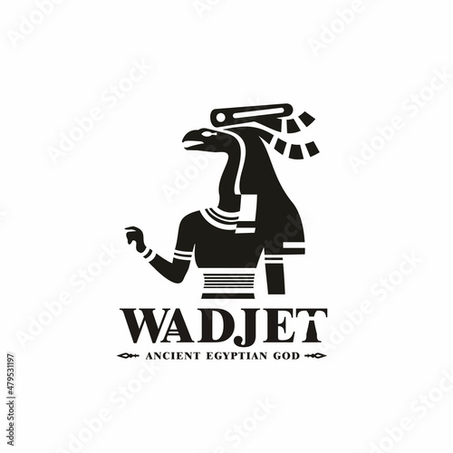 Ancient egyptian wadjet god silhouette. middle east nurse queen with crown and scepter