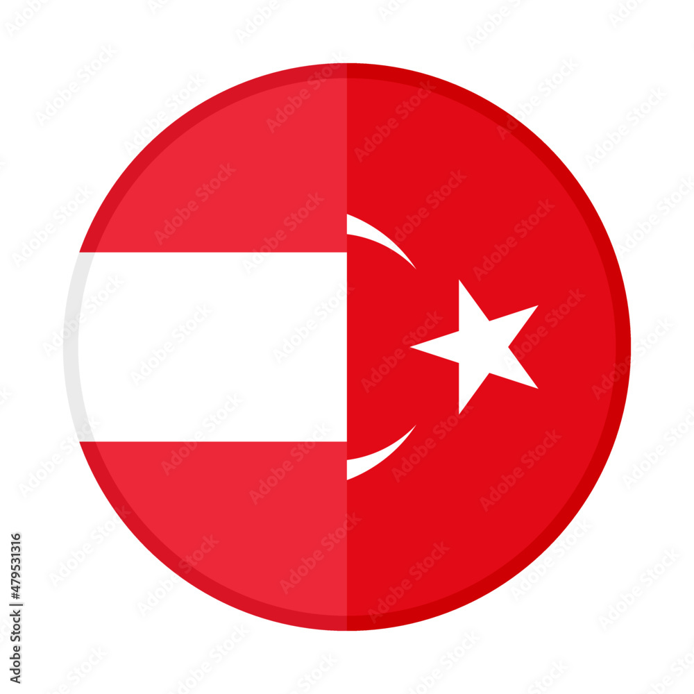 round icon with austria and turkey flags. vector illustration isolated on white background
