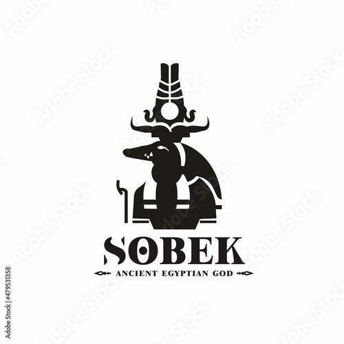 SOBEK Silhouette of ancient egyptian god middle east crocodile death king with crown and scepter