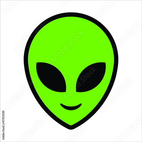 Alien green head isolated on white background vector illustration. Extraterrestrial alien face or head symbol line art vector icon for apps and websites.