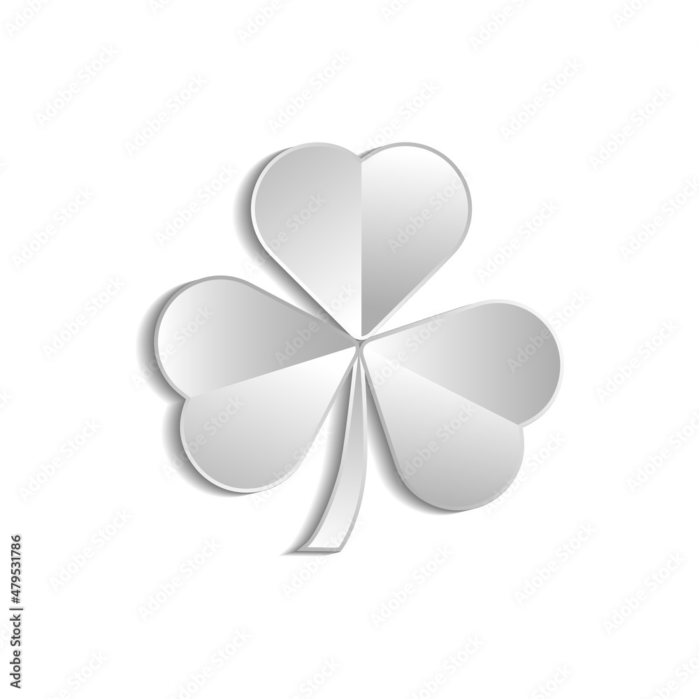 The three-leaf clover icon cut out of paper is highlighted on a white background. Paper art style. Vector The three-leaf clover icon cut out of paper is highlighted on a white background. Paper art style. Vector