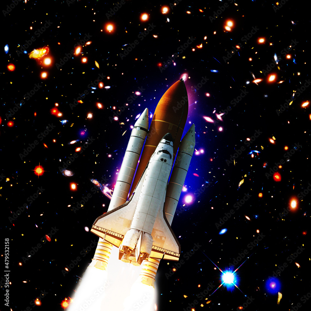 Naklejka premium Rocket. Rocket tail. Rocket trace. The elements of this image furnished by NASA.