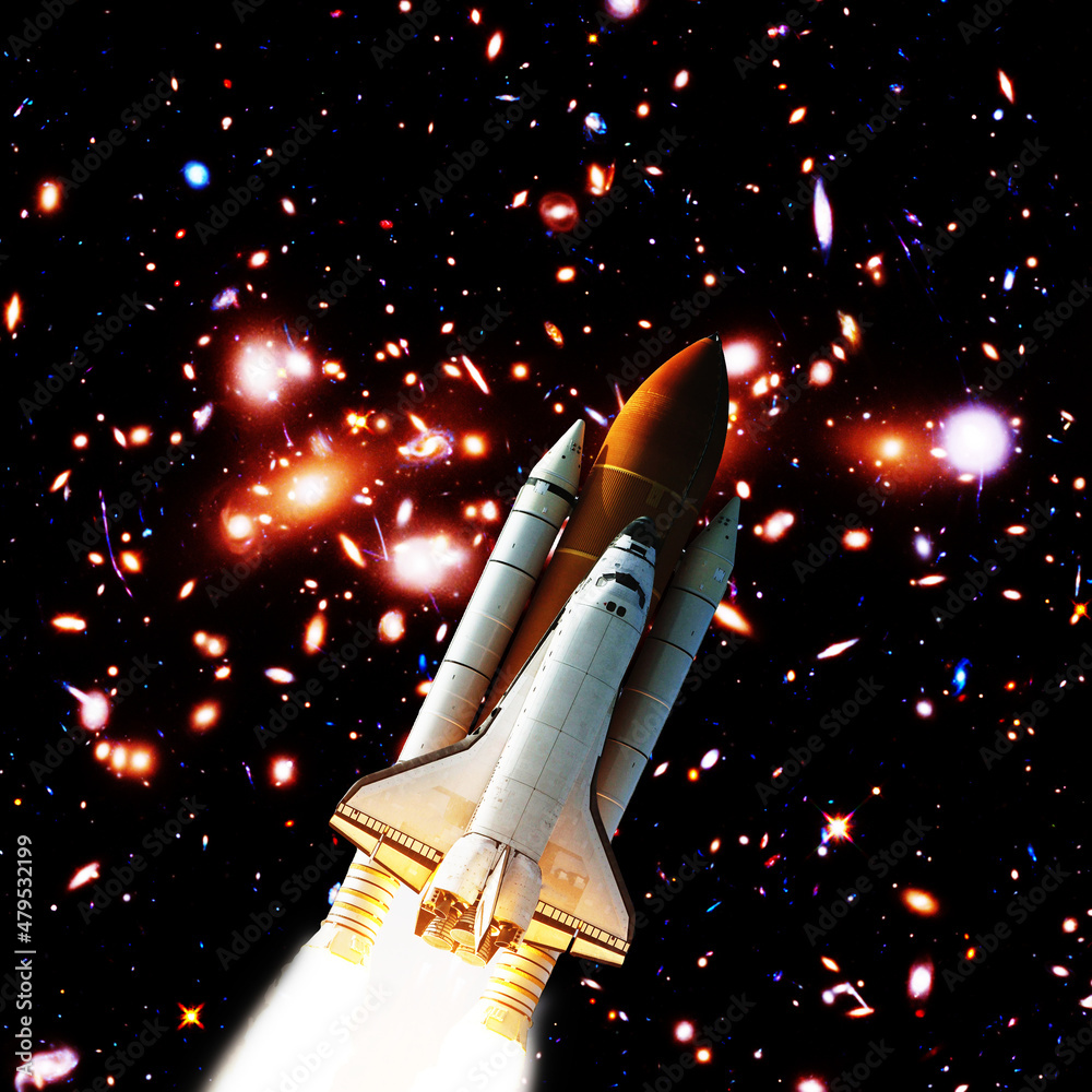 Fototapeta premium Space shuttle launches to stars. The elements of this image furnished by NASA.