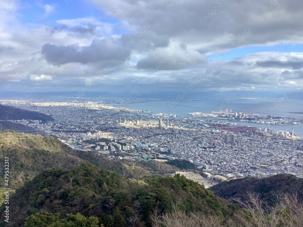 Scenery of Kobe city from the observation deck of Mt. Maya in the Rokko mountain range