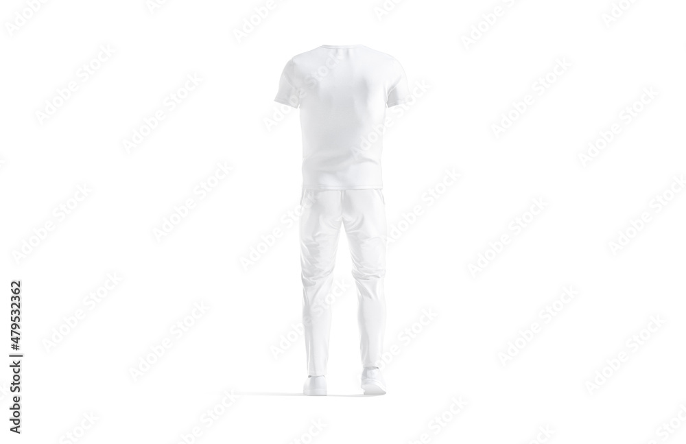 Blank white sport uniform with v-neck t-shirt and pants mockup