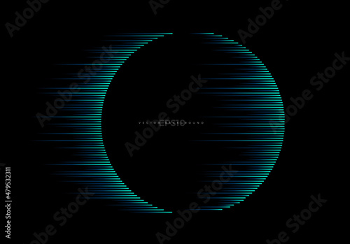 Abstract green color motion lines in circle shape isolated on black background in concept technology, science.