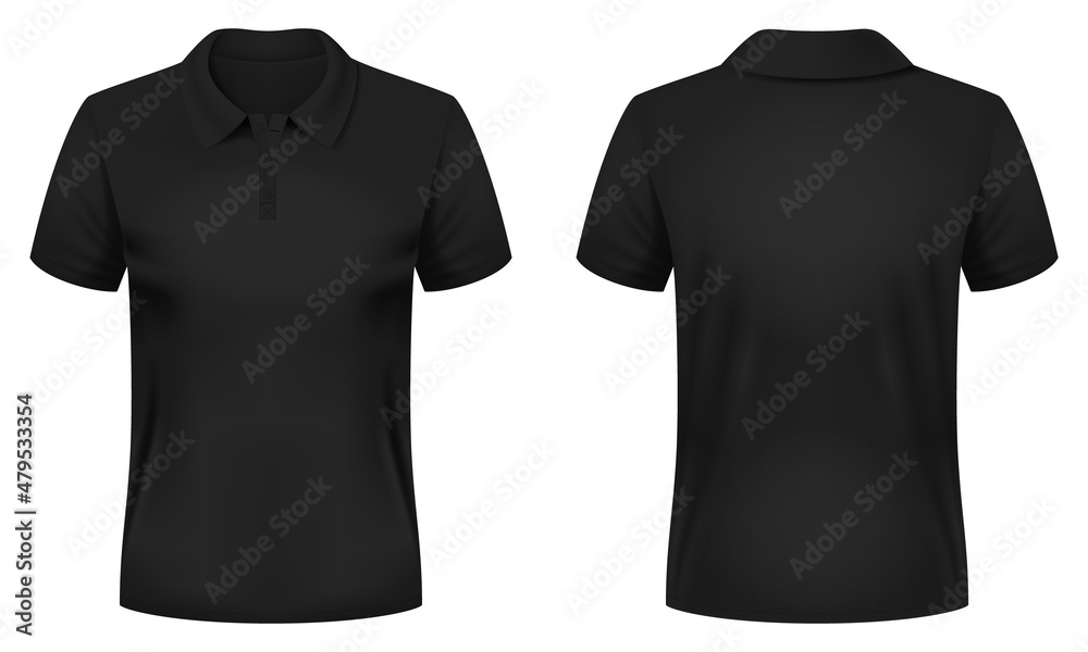 Blank black polo shirt template. Front and back views. Vector ...