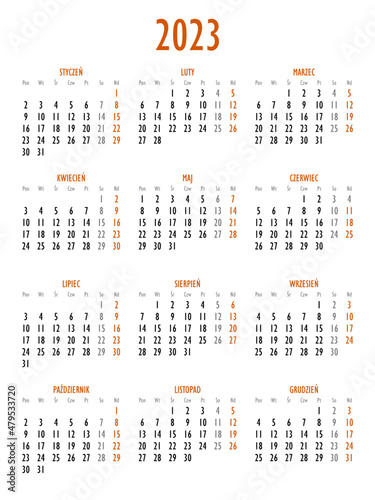 Obraz na płótnie Calendar for 2023 year brown with polish characters w salonie