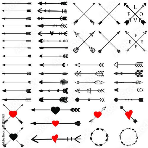 Arrow and heart icon vector set. St. Valentine's Day illustration sign collection. love symbol. Amour logo.