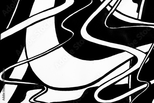 Black texture with curling stripes. Abstract black background. Chinese Ink Painting. Black and white background.   urly lines and waves. Hand drawn monochrome picture for commercial  printing leaflets