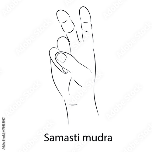 Samasti mudra. Hand spirituality. Technique of meditation for mental health.