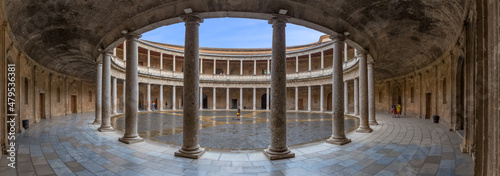 Canvas Interior circular Patio on Charles V Palace, Doric and stylized Ionic colonnade