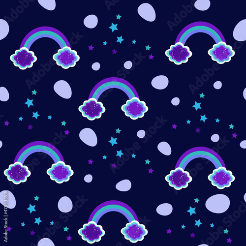 Rain clouds and rainbow seamless pattern flat vector illustration.
