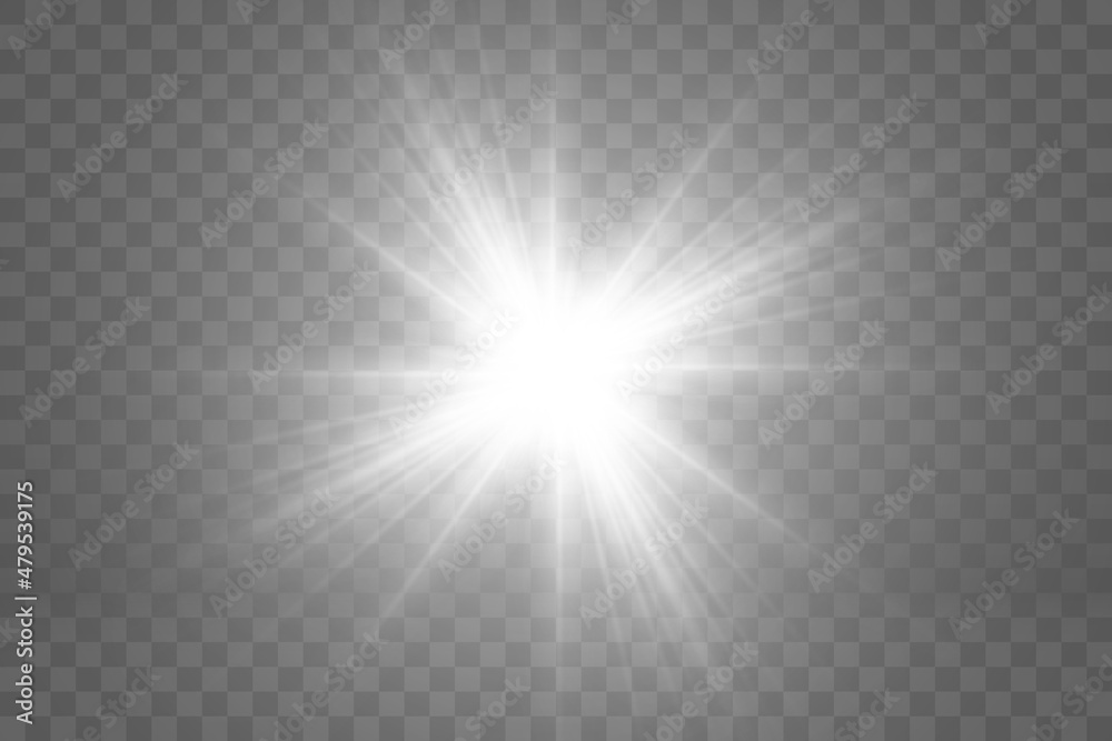Obraz premium Bright beautiful star.Vector illustration of a light effect on a transparent background. 