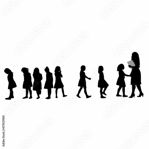 teacher and pupils together, silhouette vector