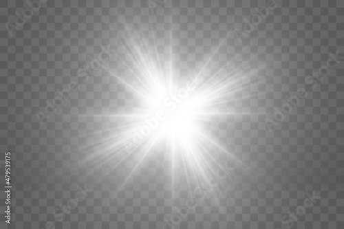 Bright beautiful star.Vector illustration of a light effect on a transparent background. 