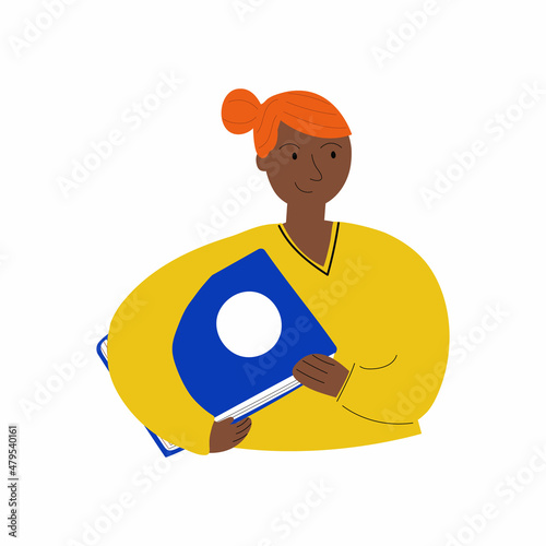 A woman reading or student studying and preparing for examination. Modern illustration of book lover, reader, literature fan isolated on white background. Flat vector design