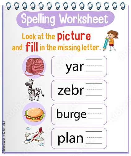 Spelling worksheet template for kids