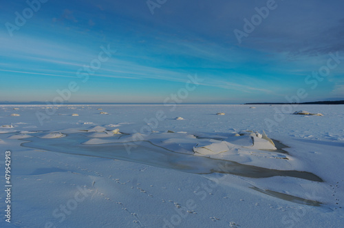 landscape with snow and clouds ,gulf of finland in ice