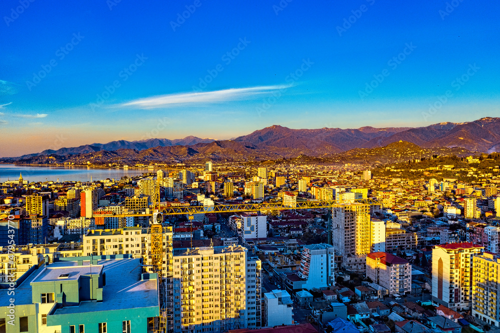 Aerial view of Batumi city during sunset