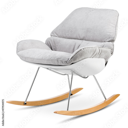 Rocking chair with a backrest on wooden skids on a white background